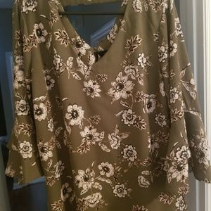 Used Olive Green Floral Shirt